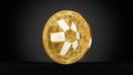 quant cryptocurrency, qnt token sign and logo on golden coin, 3d rendering on a black background