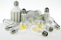 Quantity E27 LED bulbs with different sizes and type of chips, a Royalty Free Stock Photo