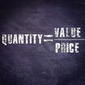 quantity equal to value upon price equation displayed on chalkboard concept