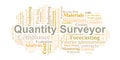Quantity Surveyor Word Cloud. Key terms on construction costs, budgeting, tendering, valuation, and contract management essential Royalty Free Stock Photo