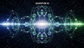 Quantum AI abstract visualization with glowing green and blue interconnected orbs Royalty Free Stock Photo