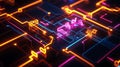 Quantum circuit solving linear systems, Hhl algorithm steps highlighted in vibrant neon Royalty Free Stock Photo