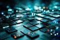 Quantum Computer Chips Emit a Glowing Light in a Modern Blue Environment, Showcasing Advanced Technology and Innovation Royalty Free Stock Photo