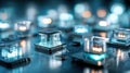 Quantum Computer Chips Illuminate a Clean Blue Environment Showcasing Advanced Technology and Innovation in Computing Royalty Free Stock Photo