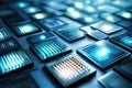 Quantum Computer Chips Glowing in a High-Tech Environment Showcasing Advanced Computing Technology and Innovation Royalty Free Stock Photo
