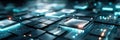 Quantum Computer Chips Illuminate a Bright Blue Environment Showcasing Advanced Technology and Innovation in Computing Royalty Free Stock Photo