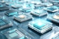Quantum Computer Chips Illuminate a Futuristic Setting With Deep Blue Tones and Advanced Technology Layout Royalty Free Stock Photo