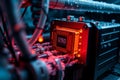 Close-up of Quantum Computer Displaying Red Digital Readout, generative ai Royalty Free Stock Photo
