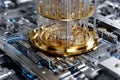 Quantum computer core showcases intricate design and advanced technology in close-up view Royalty Free Stock Photo