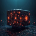 Quantum Computer Cube with Glowing Circuitry Royalty Free Stock Photo
