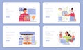 Quantum computer developing web banner or landing page set.