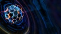Quantum computer futuristic technology with digital hexagon and red blue laser