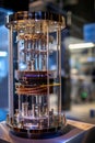 Quantum computer in a laboratory setting with visible qubits and cooling systems. Advanced computing technology concept Royalty Free Stock Photo