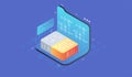 Quantum computer, large data processing. Isometric Quantum computing or Supercomputing. Software development and programming Royalty Free Stock Photo