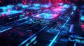 Quantum computer processing data in futuristic motherboard,