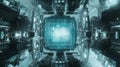 Quantum computer processing data in futuristic server room