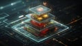 Quantum computer processing data in futuristic server room