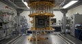 A quantum computer setup is displayed in a laboratory environment, centered around Royalty Free Stock Photo