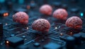 Quantum Computer-Style Realistic 3D Fusion of Human Brains - Biological Computing - AI - AGI- AI Generated Royalty Free Stock Photo
