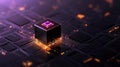 Quantum Computing and Blockchain: Conceptual Background with CPU Core Code, Cube Blocks, and Artificial Intelligence for Royalty Free Stock Photo