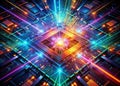 Quantum Computing Core A DronesEye View of Abstract Algorithmic Data Streams Illuminating a Glowing Computational Heart Royalty Free Stock Photo