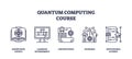 Quantum computing course icons show a book, computer, and people ...