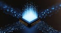 Quantum Computing CPU Processor with Data Flow, AI Technology Royalty Free Stock Photo