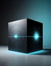 Quantum Computing Cube with Glowing Cyan Light Effects Royalty Free Stock Photo