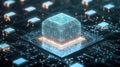 Quantum Computing A Glowing Circuit Board with Abstract Cube Visualization Royalty Free Stock Photo