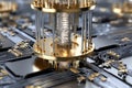 Quantum computing hardware composition featuring intricate circuit design and components Royalty Free Stock Photo
