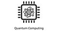 Quantum computing icon with atom symbol on microchip, representing advanced technology and future innovation in computing Royalty Free Stock Photo