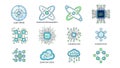 Quantum Computing Icons Set: Qubit, Entanglement, Superposition & Cloud Technology Royalty Free Stock Photo