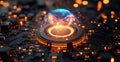 A quantum computing illustration showcases a translucent dome over a circuit board