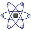 Quantum computing illustration vector isolated on white background. Binary digit numbers and a microprocessor shape .