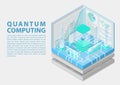 Quantum computing isometric vector illustration. 3D view on conceptual quantum computer