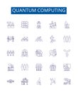 Quantum computing line icons signs set. Design collection of Quantum, Computing, Physics, Algorithm, Mechanics
