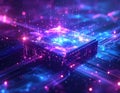 Quantum Computing Microchip, Futuristic AI Processor, Advanced Semiconductor Technology, Digital Data Flow Background Royalty Free Stock Photo