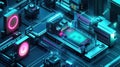 Quantum computing processing data in futuristic server room