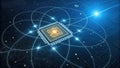 Quantum computing processor managing qubits flow in complex system Royalty Free Stock Photo