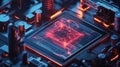 Quantum computing processor sending data through futuristic circuitry Royalty Free Stock Photo