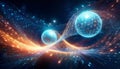 Quantum computing qubits entanglement particles flowing through cyberspace Royalty Free Stock Photo