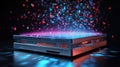 Quantum computing server receiving data stream generating colorful bokeh effect Royalty Free Stock Photo