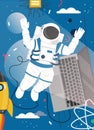 Quantum computing space exploration vector poster template