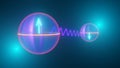 Quantum computing - spooky action on distance - entanglement, measured, qubit states represented by Bloch spheres, 3D