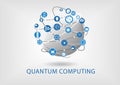 Quantum computing vector illustration with connected world.