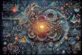 Vibrant Quantum Cosmos Depicting Interconnected Geometric Patterns, generative ai
