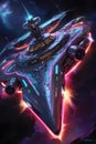 Quantum Cruiser: Neon-Pulsating Futuristic Spaceship in a Starry Sci-Fi World