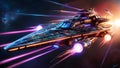 Quantum Cruiser: Neon-Pulsating Futuristic Spaceship in a Starry Sci-Fi World