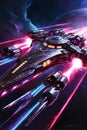 Quantum Cruiser: Neon-Pulsating Futuristic Spaceship in a Starry Sci-Fi World