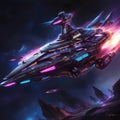 Quantum Cruiser: Neon-Pulsating Futuristic Spaceship in a Starry Sci-Fi World